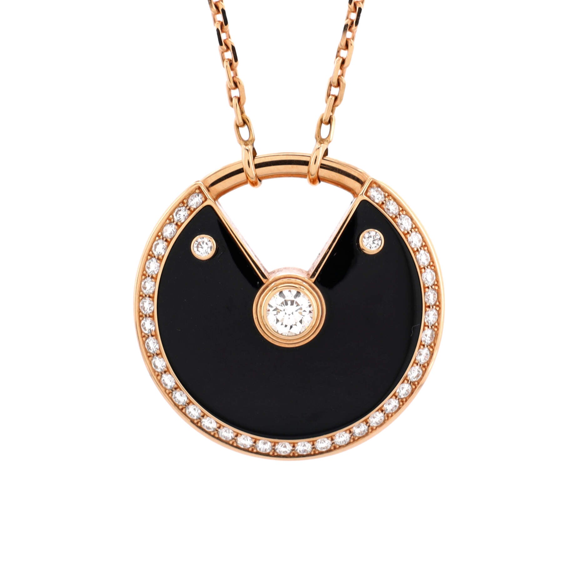 Amulette de Cartier Pendant Necklace 18K Rose Gold with Onyx and Diamonds Medium