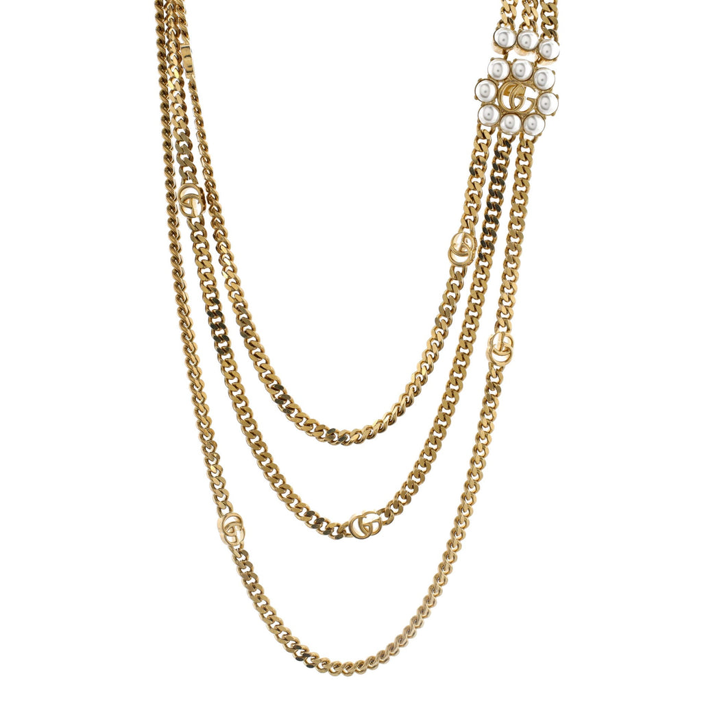 Double G Layered Necklace Metal with Faux Pearls 60