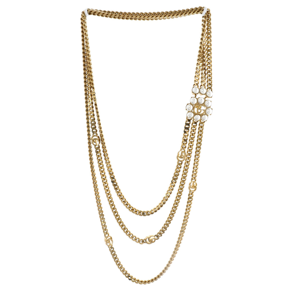 Double G Layered Necklace Metal with Faux Pearls 60