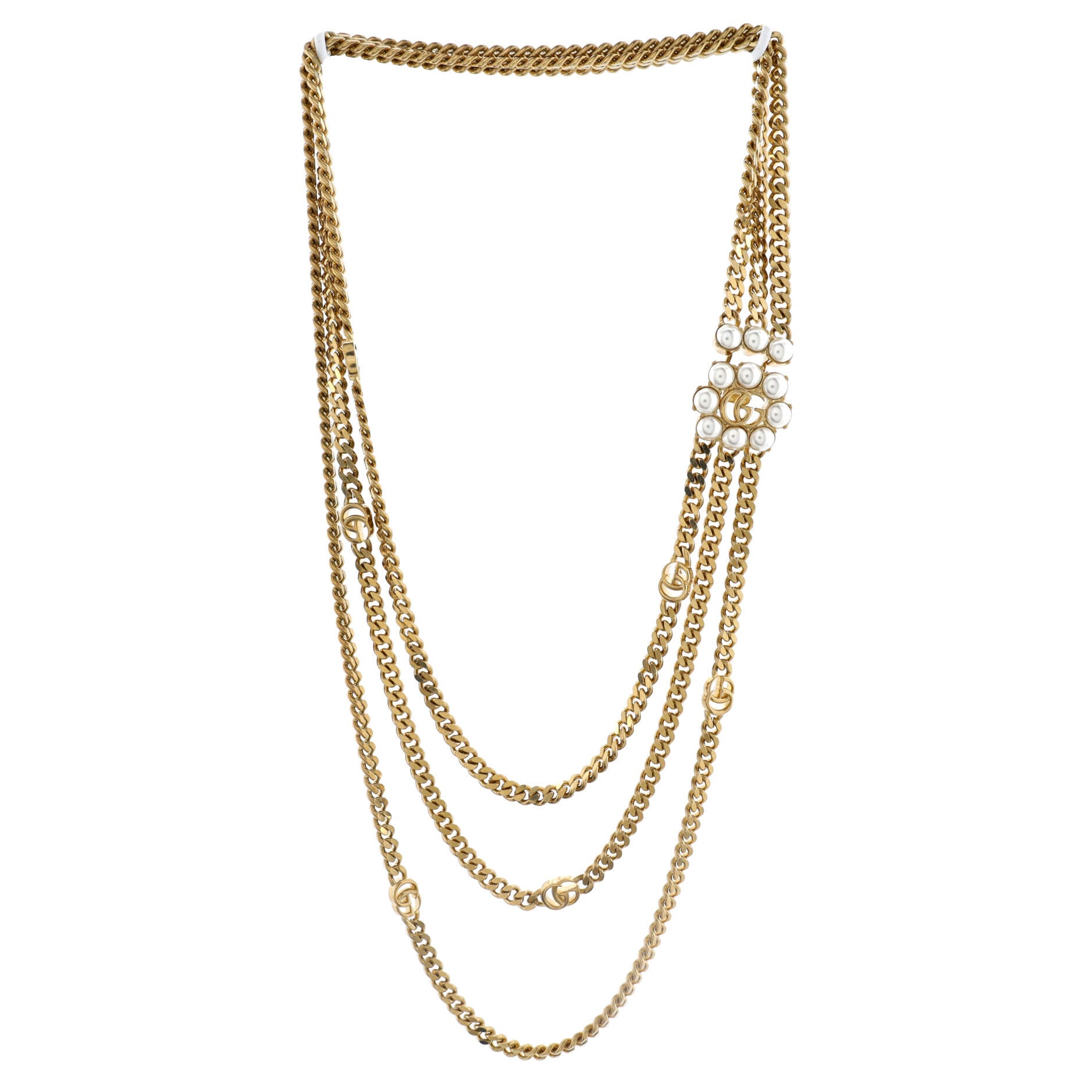 Double G Layered Necklace Metal with Faux Pearls 60