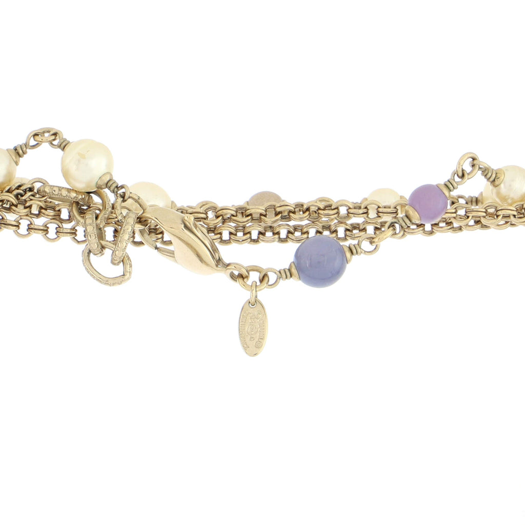 CC Long Double Strand Necklace Metal with Faux Pearls and Beads