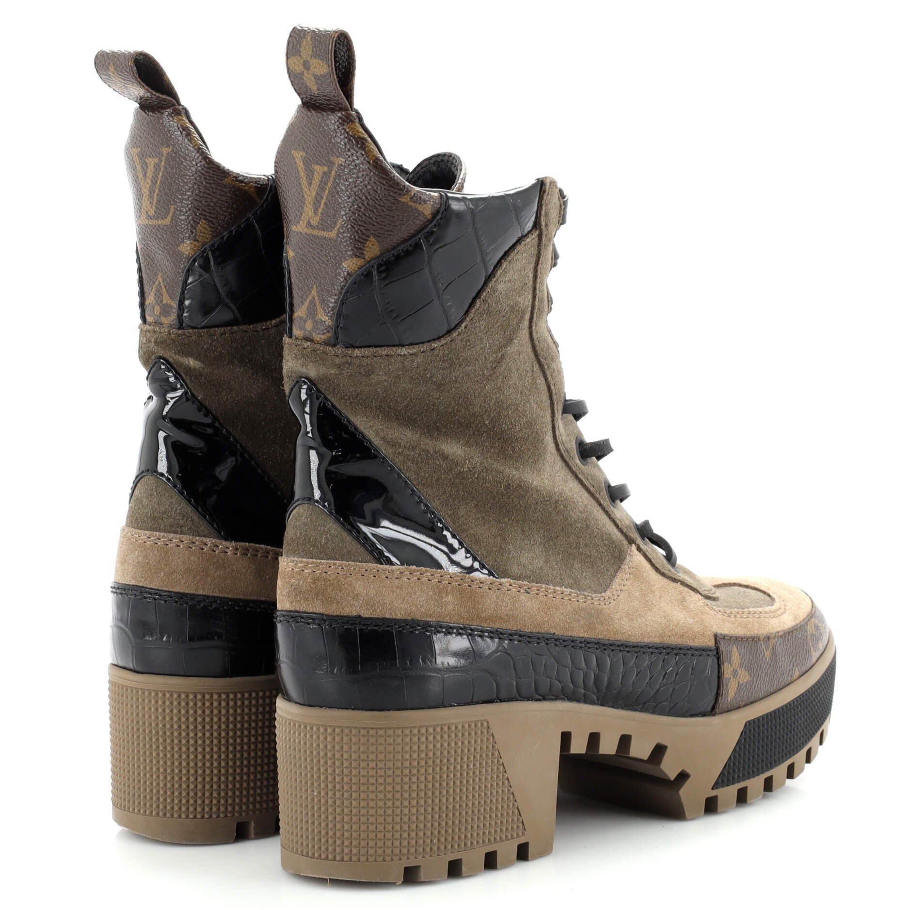 Women's Laureate Platform Desert Boots Suede with Monogram Canvas and Crocodile