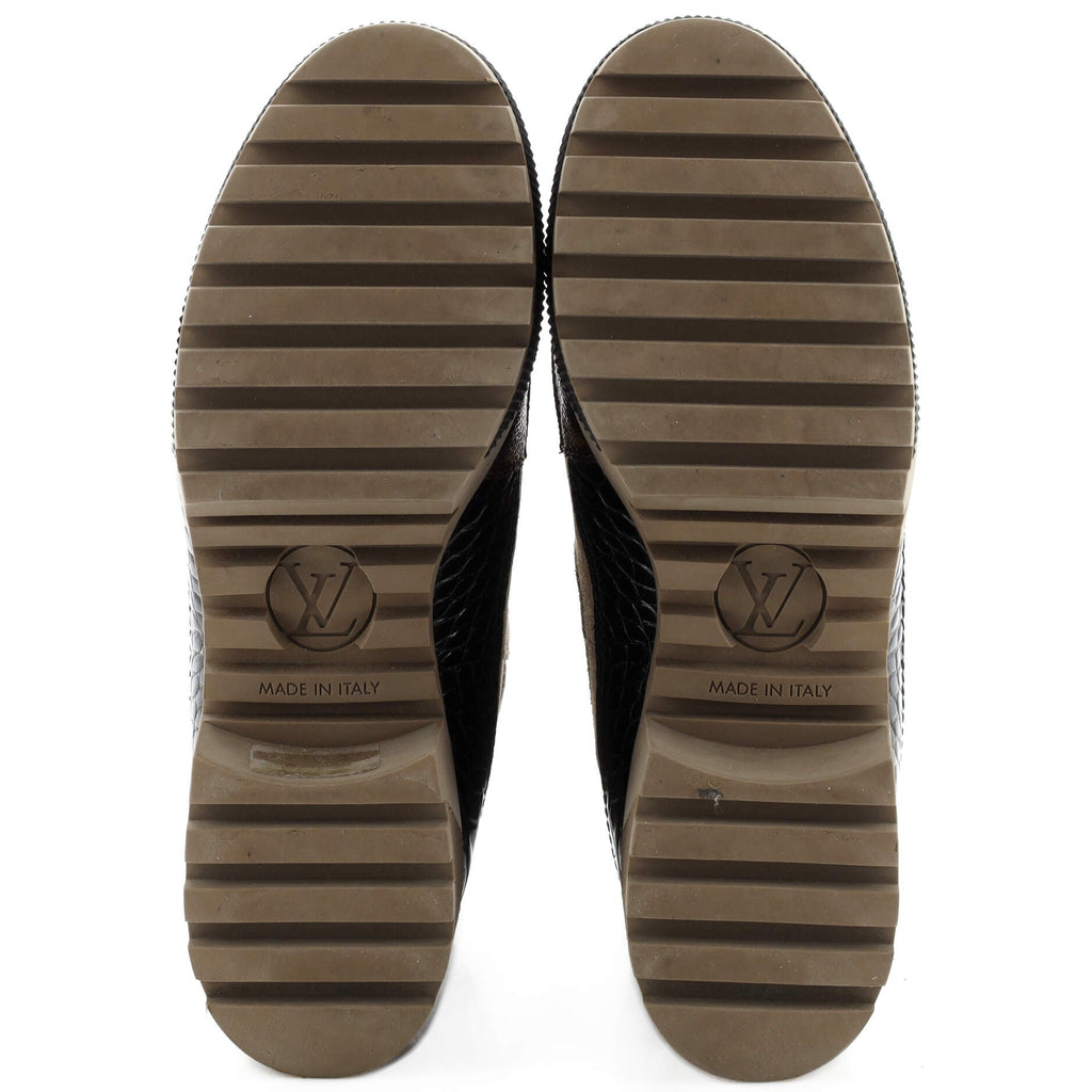 Women's Laureate Platform Desert Boots Suede with Monogram Canvas and Crocodile