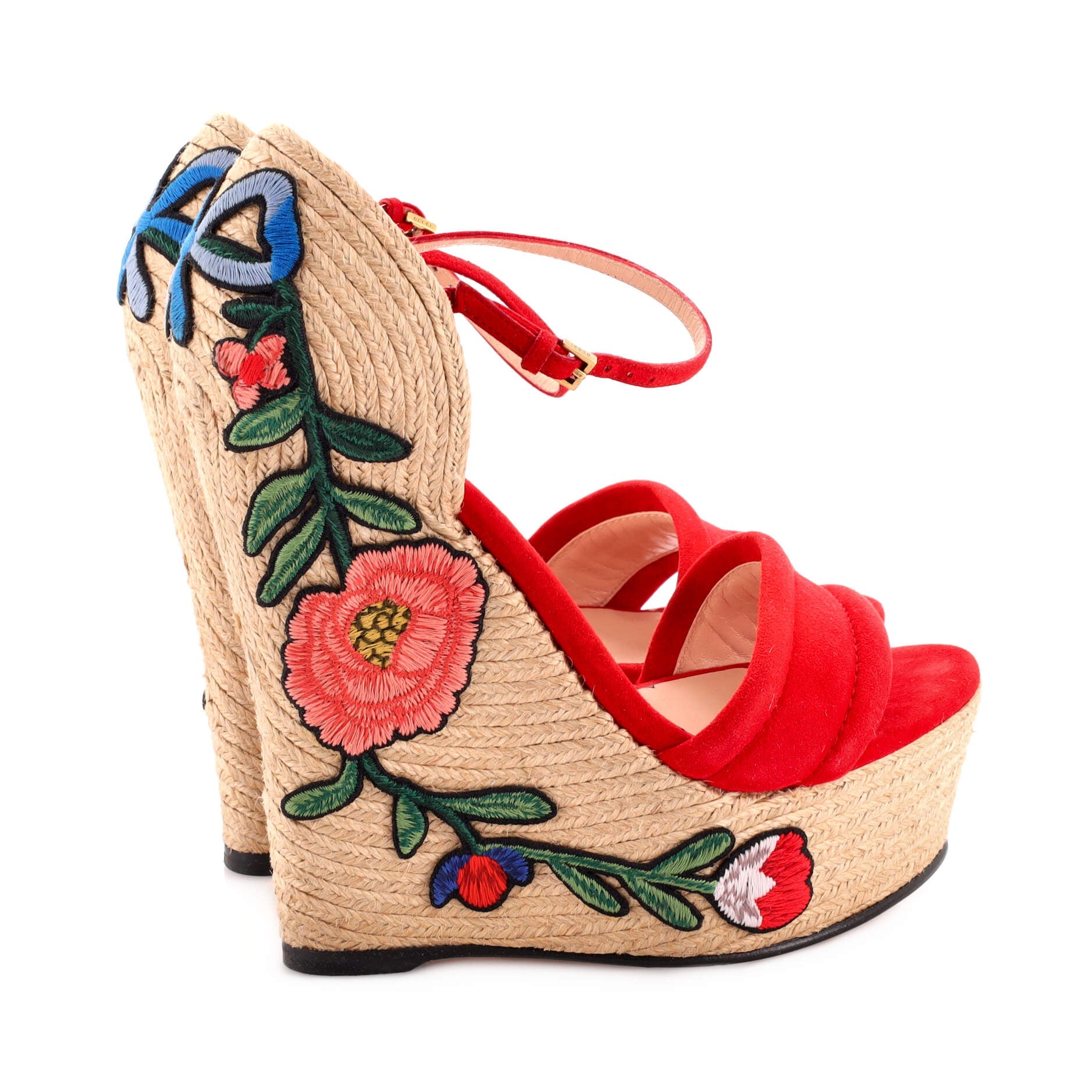 Women's Embroidered Wedge Espadrilles Suede with Applique