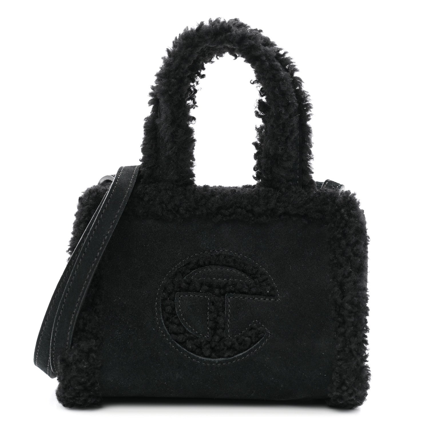 X UGG Suede Shearling Small Shopping Bag Black