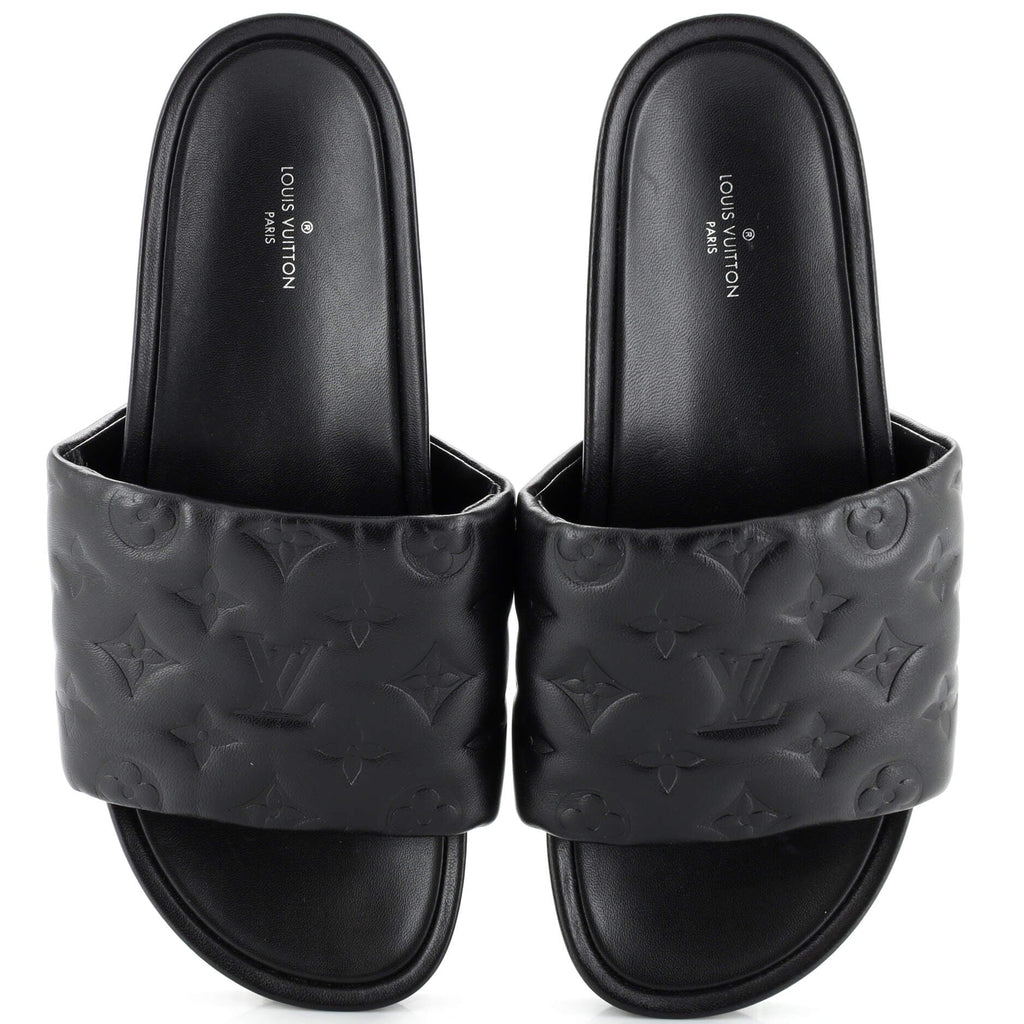 Women's Jumbo Flatform Mule Sandals Monogram Embossed Lambskin