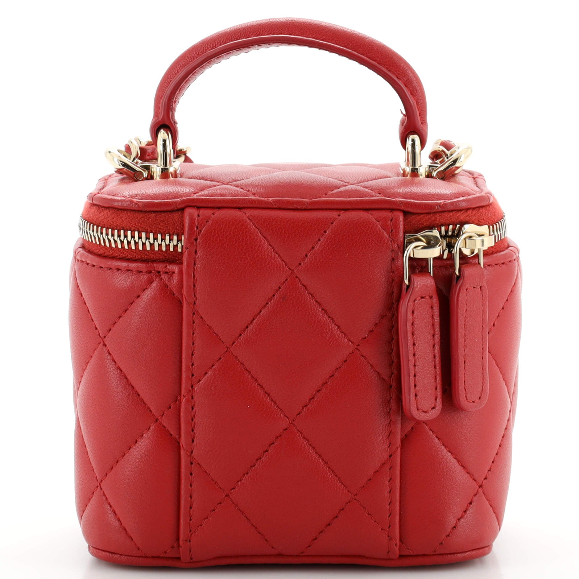Classic Top Handle Vanity Case with Chain Quilted Lambskin Mini