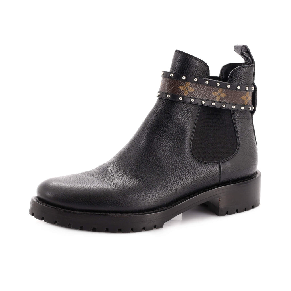 Women's Discovery Flat Ankle Boots Leather with Monogram Canvas