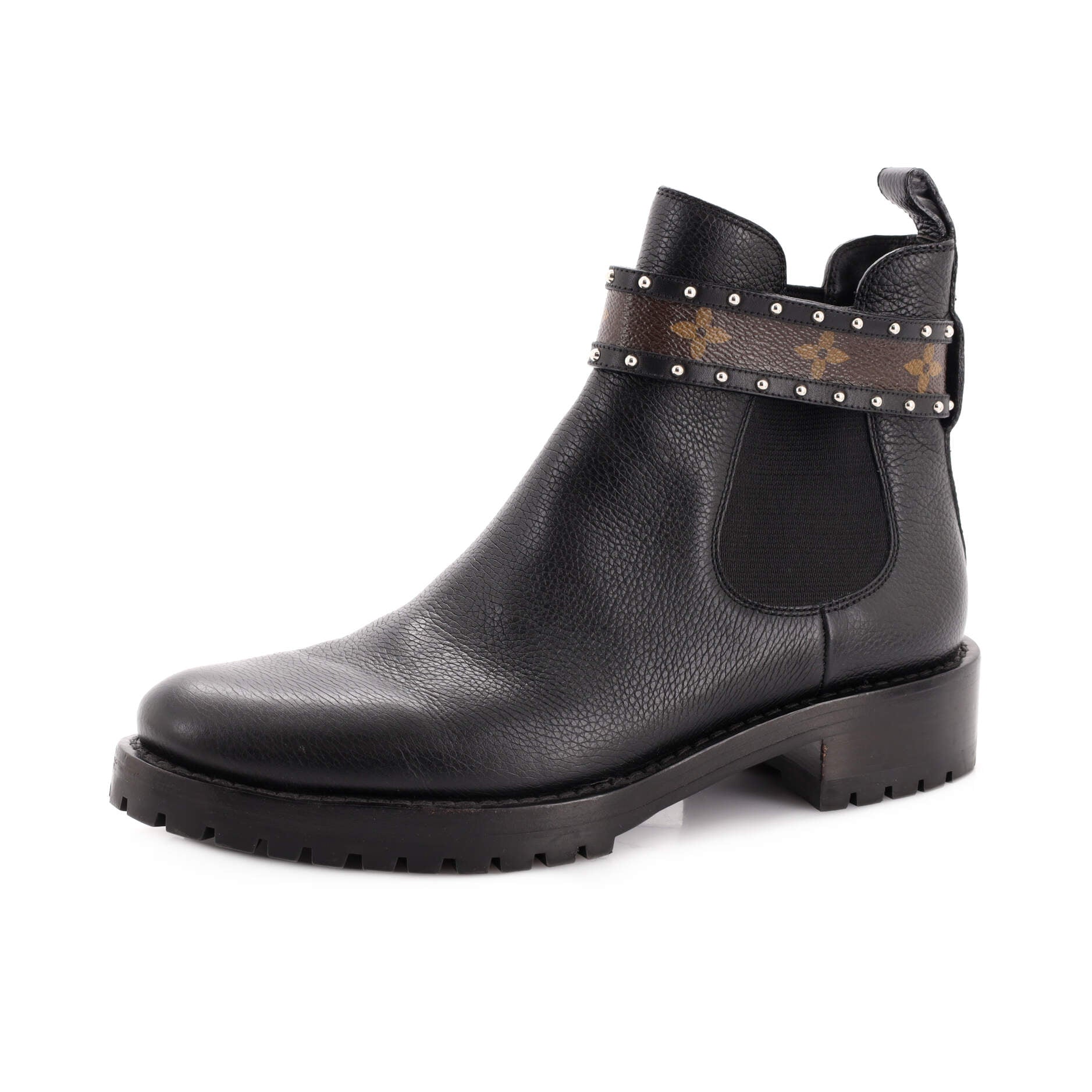 Women's Discovery Flat Ankle Boots Leather with Monogram Canvas