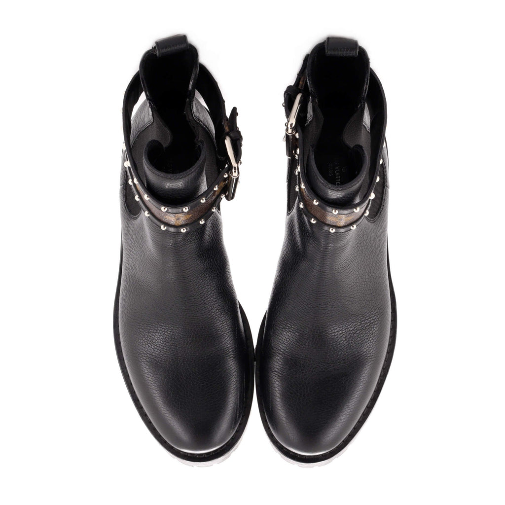 Women's Discovery Flat Ankle Boots Leather with Monogram Canvas