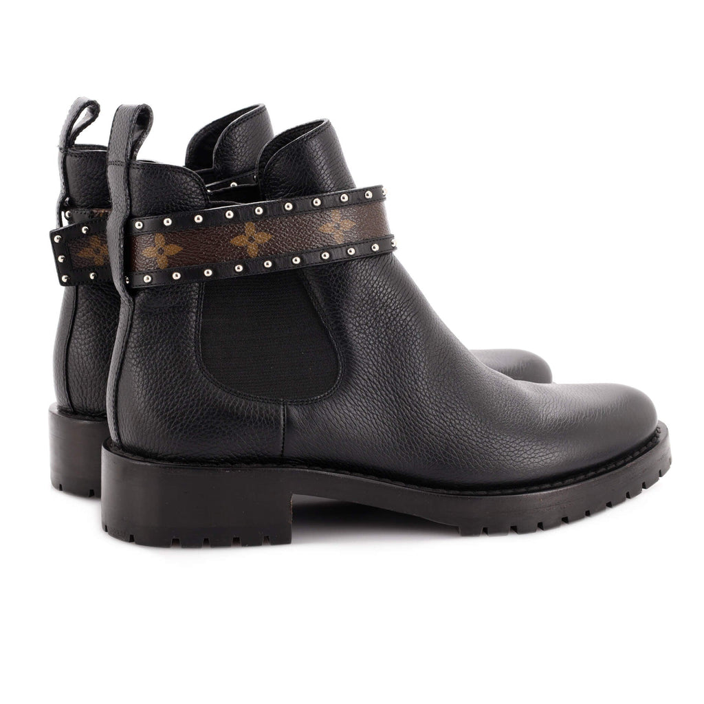 Women's Discovery Flat Ankle Boots Leather with Monogram Canvas