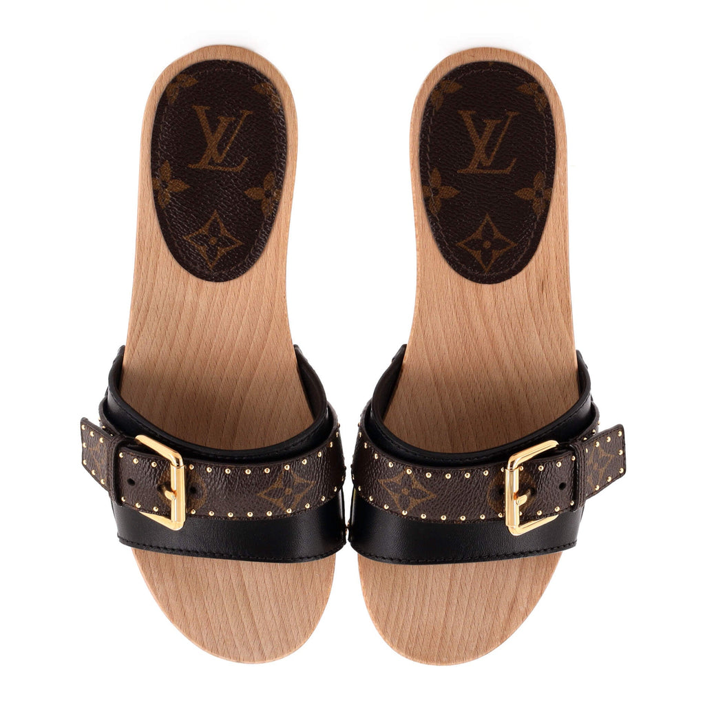 Women's Cottage Mules Leather with Monogram Canvas