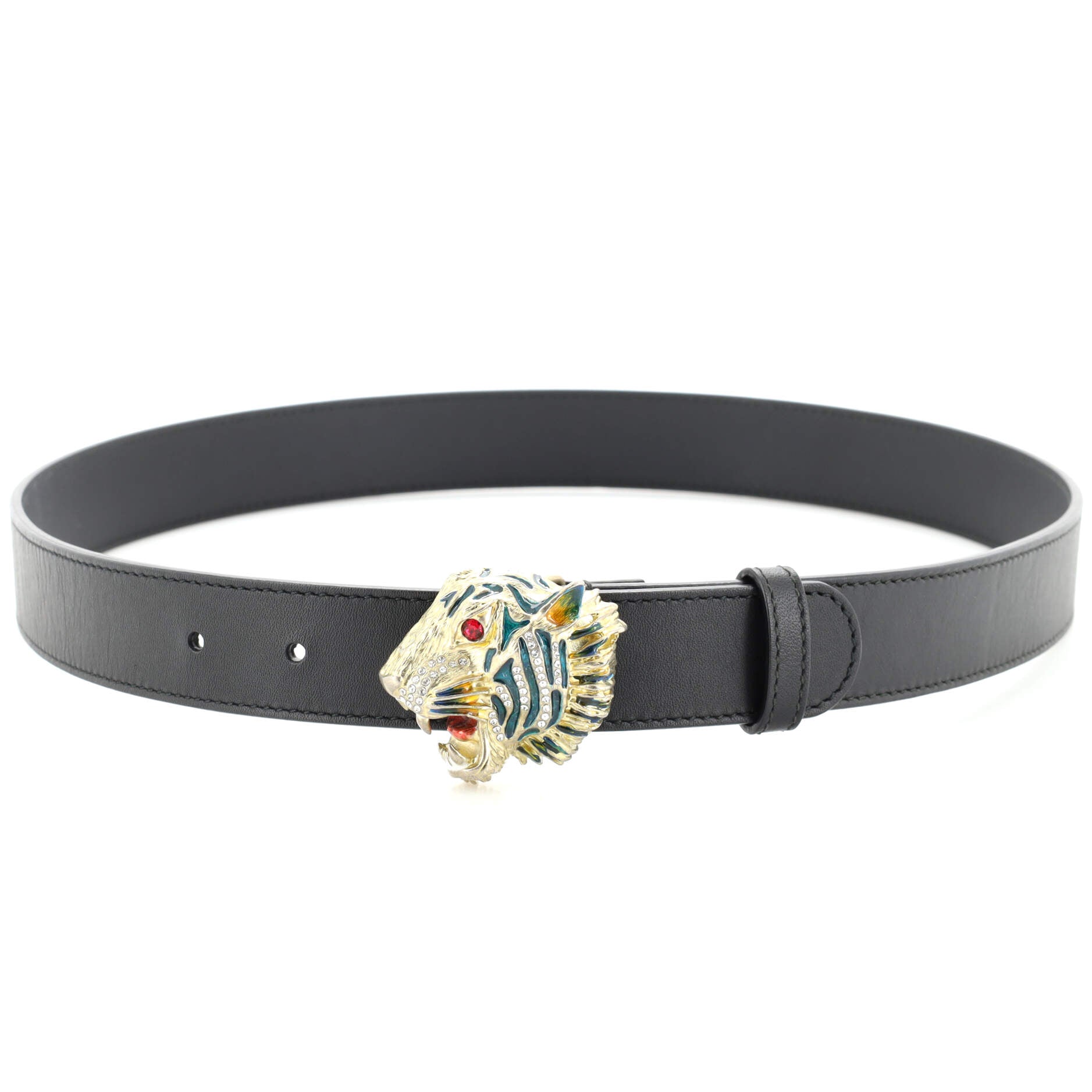 Tiger Head Buckle Belt Leather Medium 85