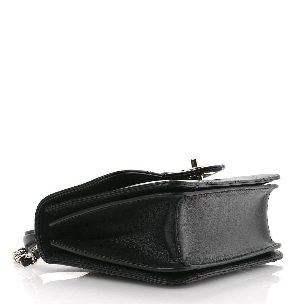 Calfskin Quilted Small Top Handle Flap Black