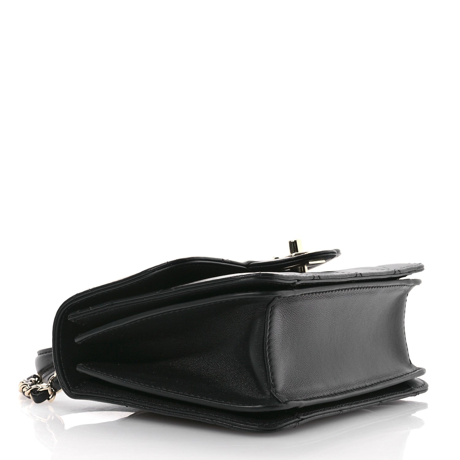 Calfskin Quilted Small Top Handle Flap Black