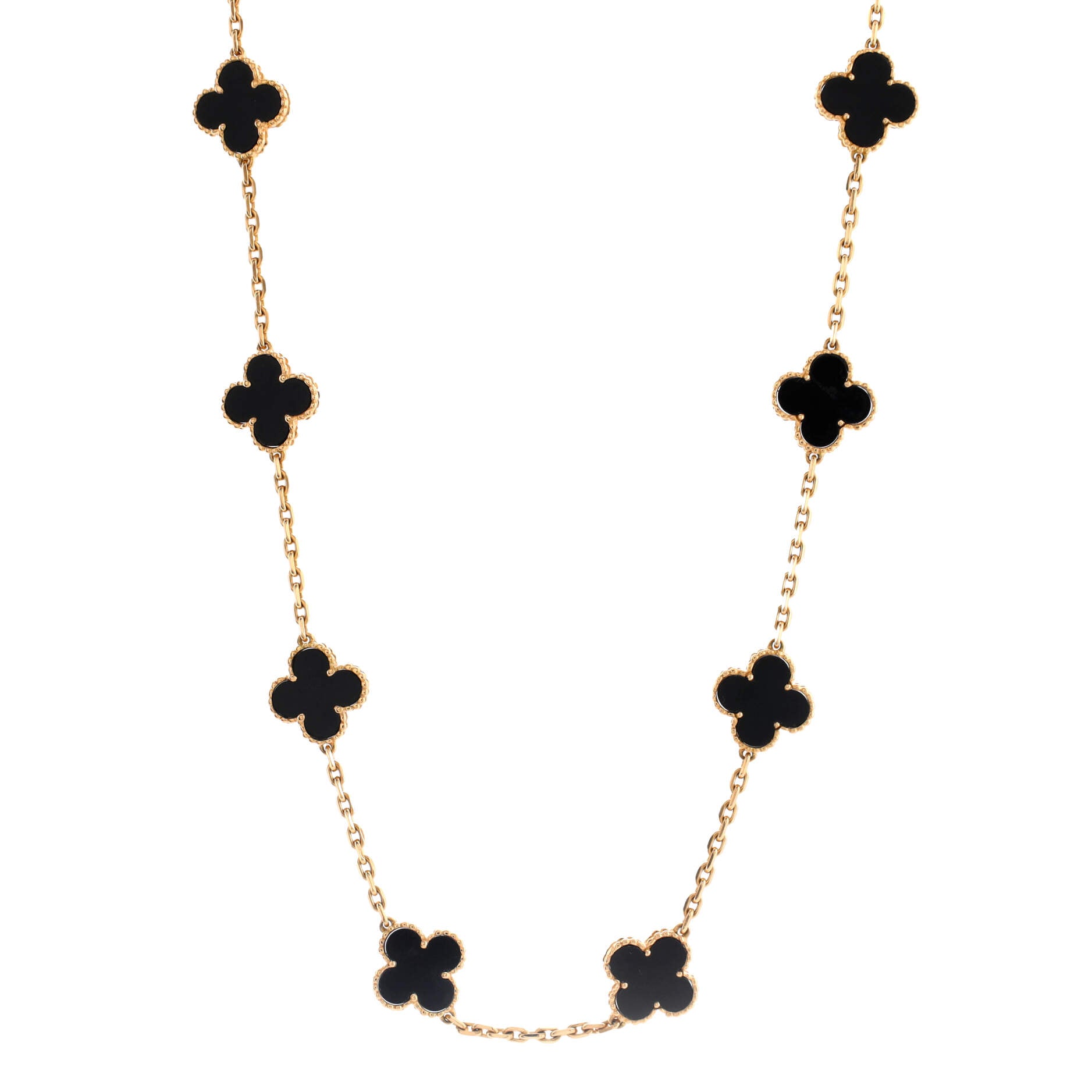 Vintage Alhambra 20 Motifs Necklace 18K Yellow Gold and Onyx