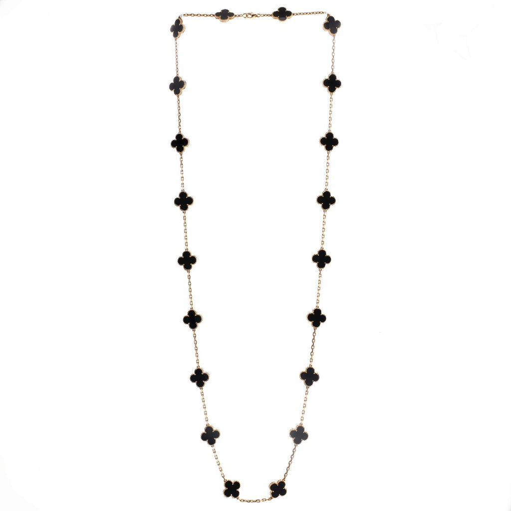 Vintage Alhambra 20 Motifs Necklace 18K Yellow Gold and Onyx