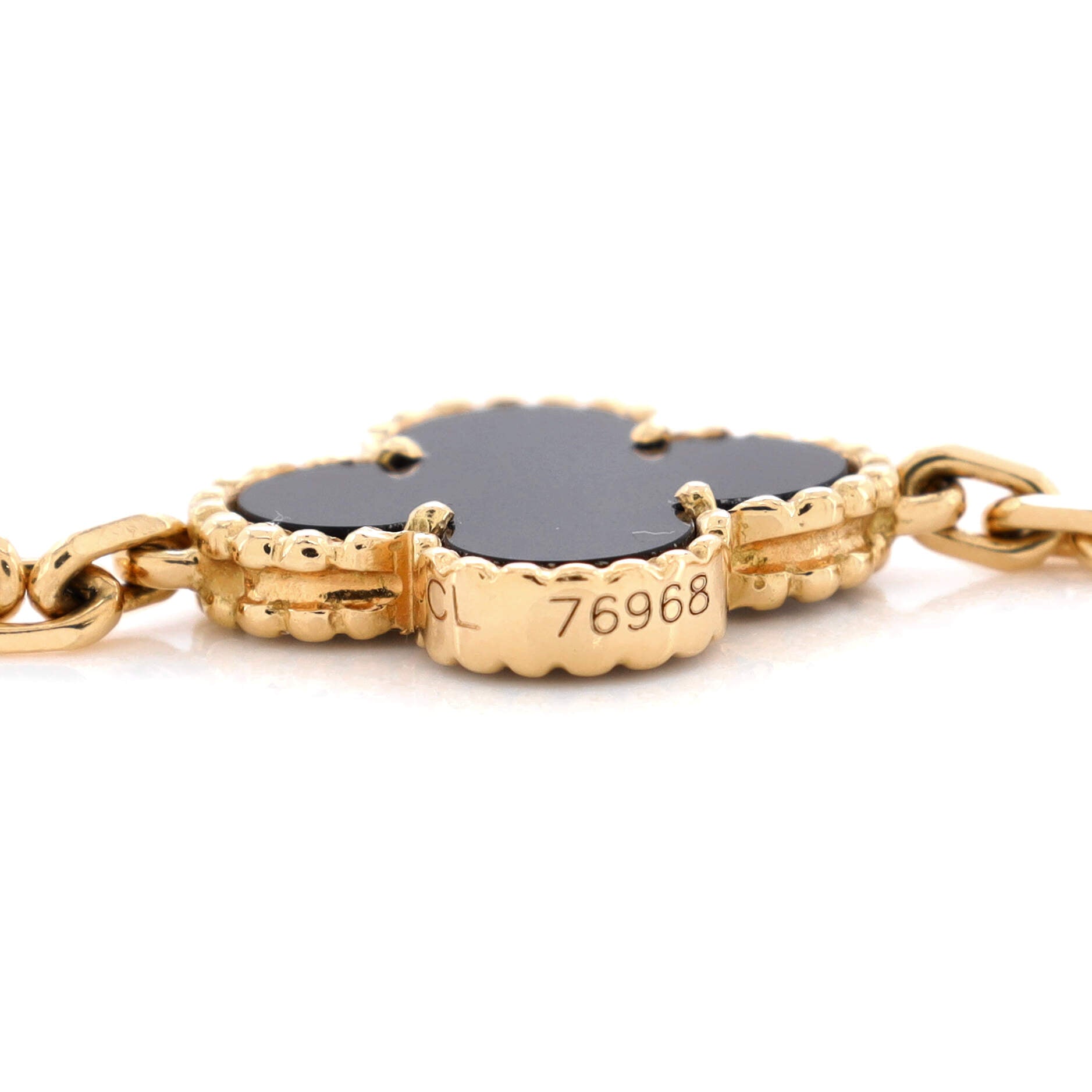 Vintage Alhambra 20 Motifs Necklace 18K Yellow Gold and Onyx