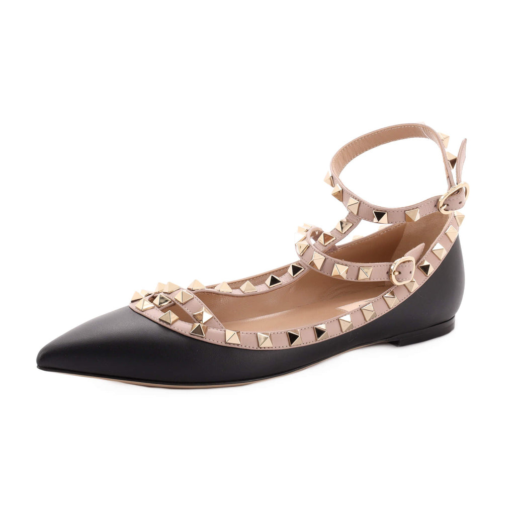 Women's Rockstud Caged Ballerina Flats Leather