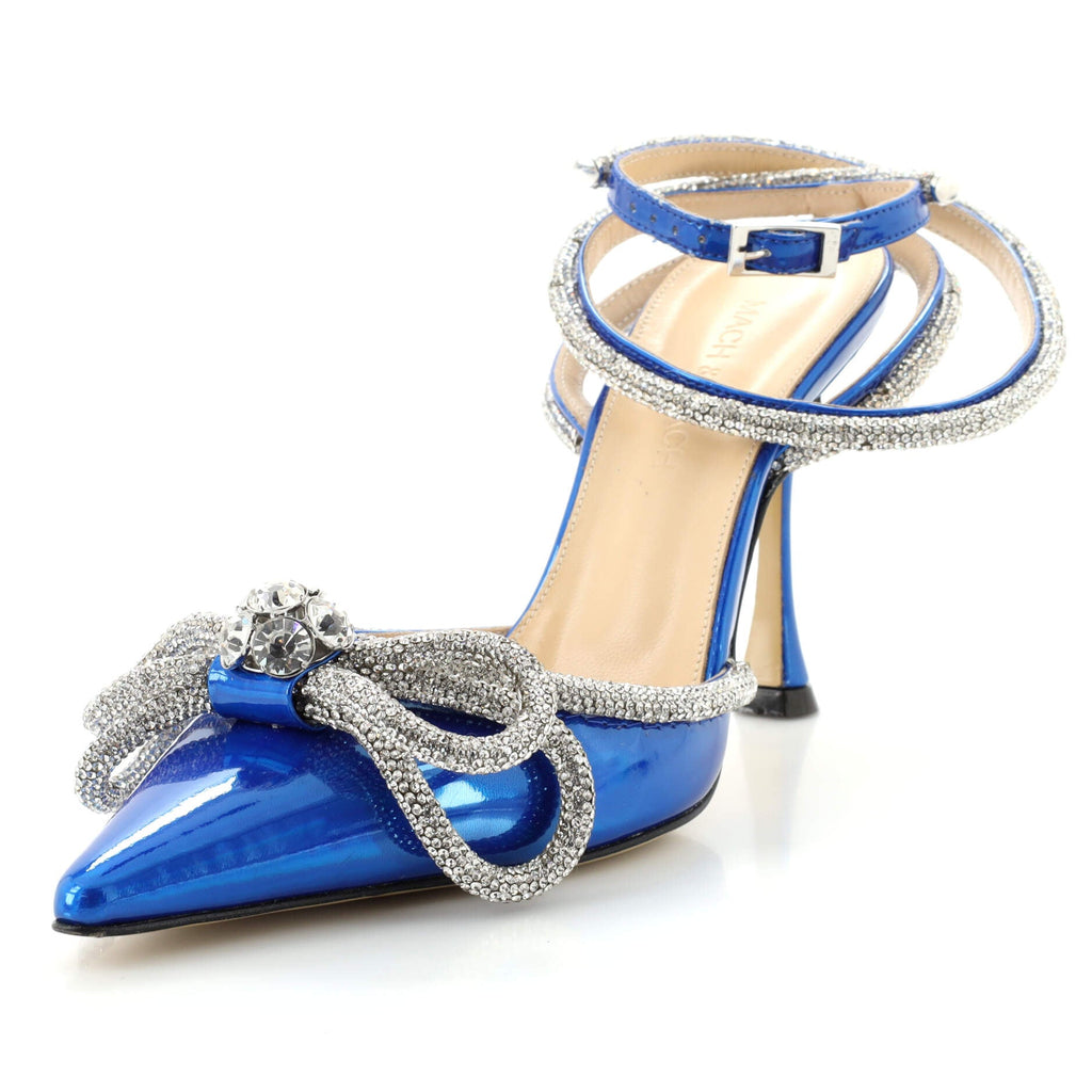 Women's Double Bow Ankle Strap Pumps Patent 110