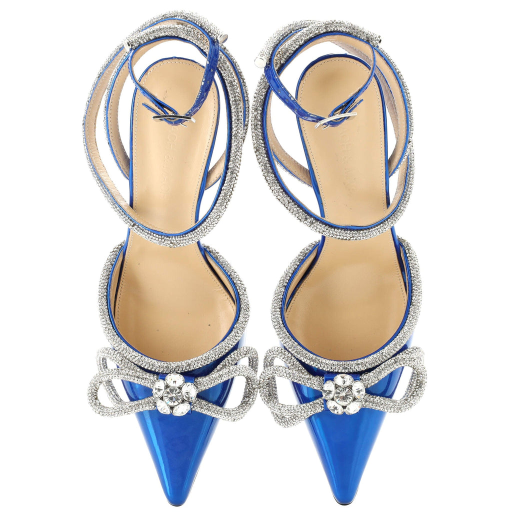 Women's Double Bow Ankle Strap Pumps Patent 110