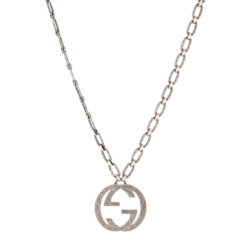 Engraved Interlocking G Chain Link Pendant Necklace Sterling Silver Large