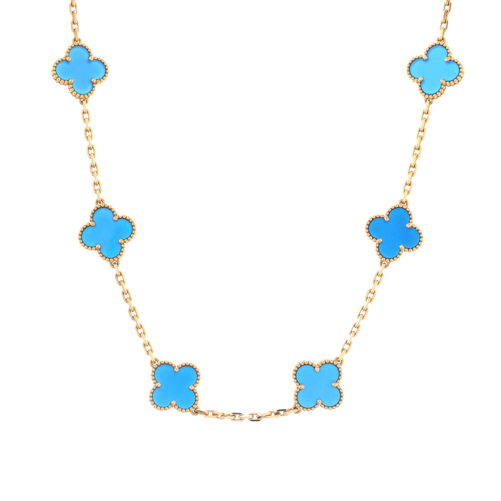 Vintage Alhambra 10 Motifs Necklace 18K Yellow Gold and Agate
