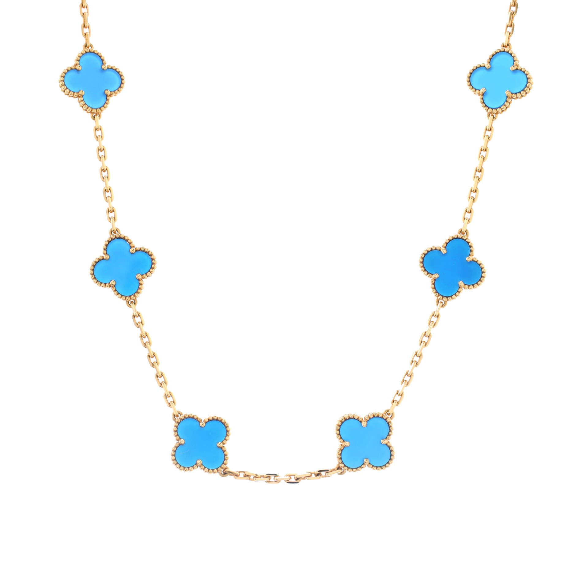 Vintage Alhambra 10 Motifs Necklace 18K Yellow Gold and Agate