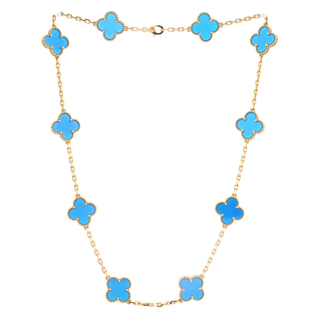 Vintage Alhambra 10 Motifs Necklace 18K Yellow Gold and Agate