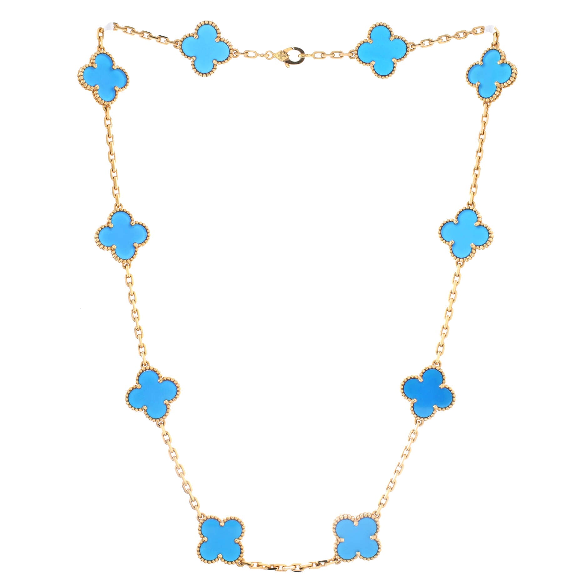 Vintage Alhambra 10 Motifs Necklace 18K Yellow Gold and Agate