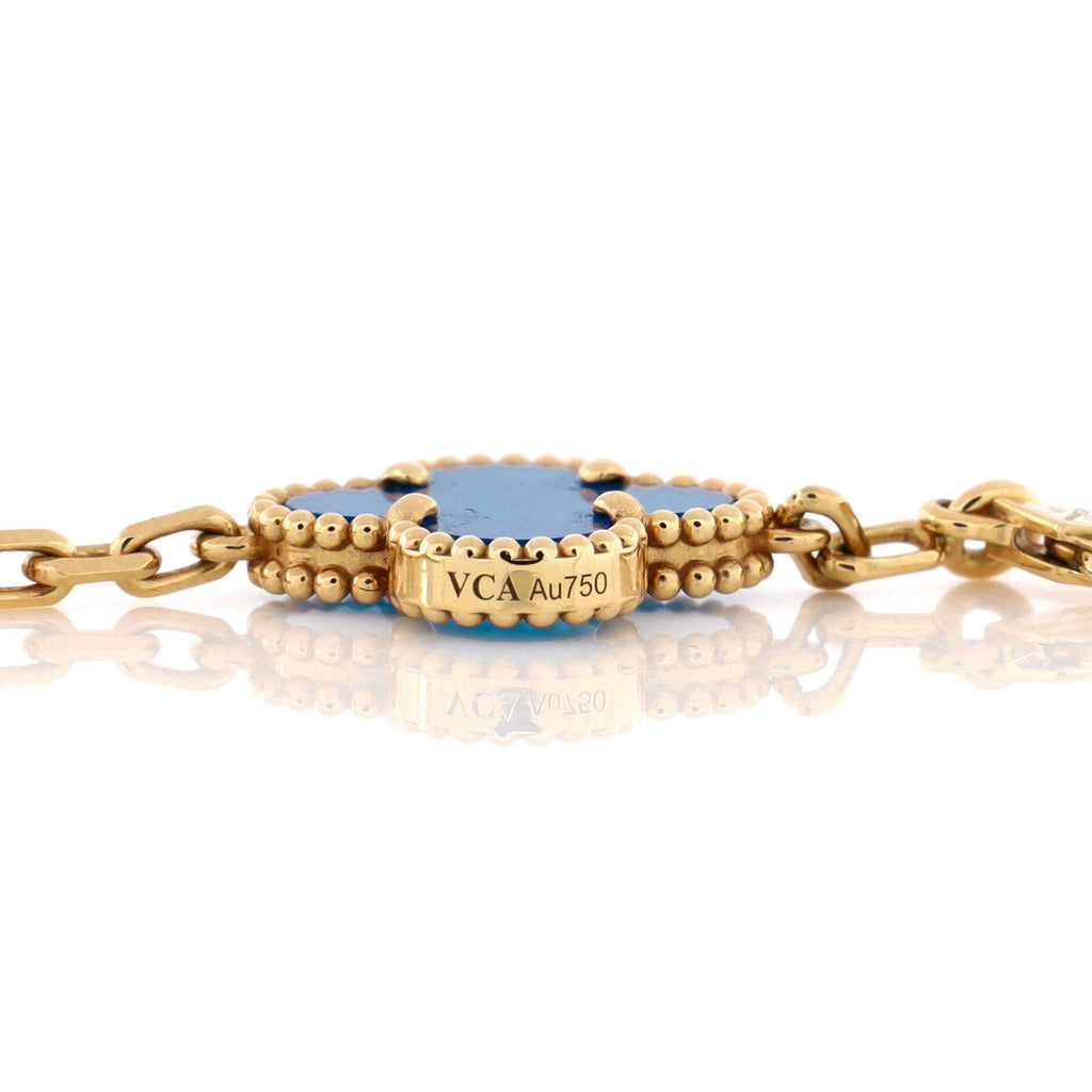 Vintage Alhambra 10 Motifs Necklace 18K Yellow Gold and Agate