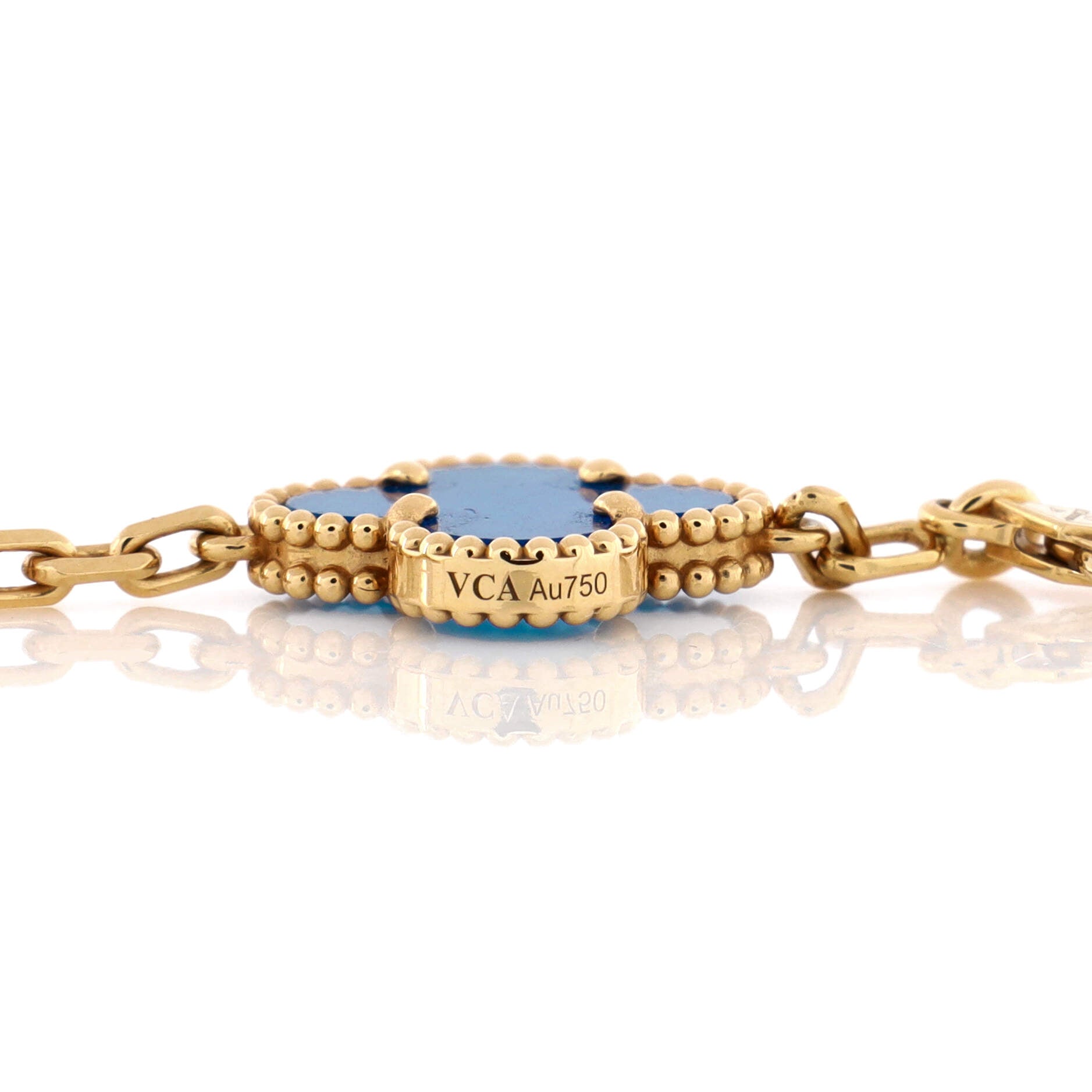Vintage Alhambra 10 Motifs Necklace 18K Yellow Gold and Agate