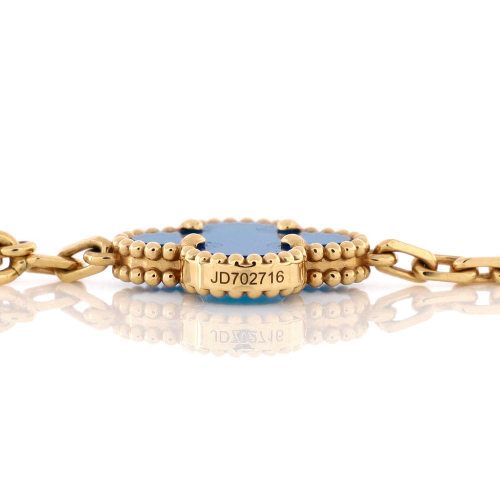 Vintage Alhambra 10 Motifs Necklace 18K Yellow Gold and Agate