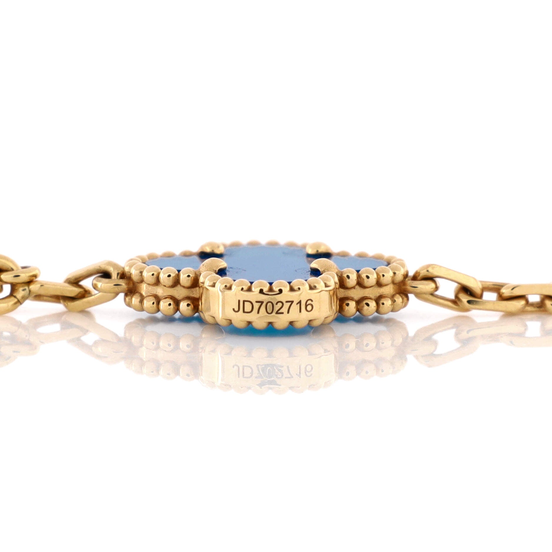 Vintage Alhambra 10 Motifs Necklace 18K Yellow Gold and Agate