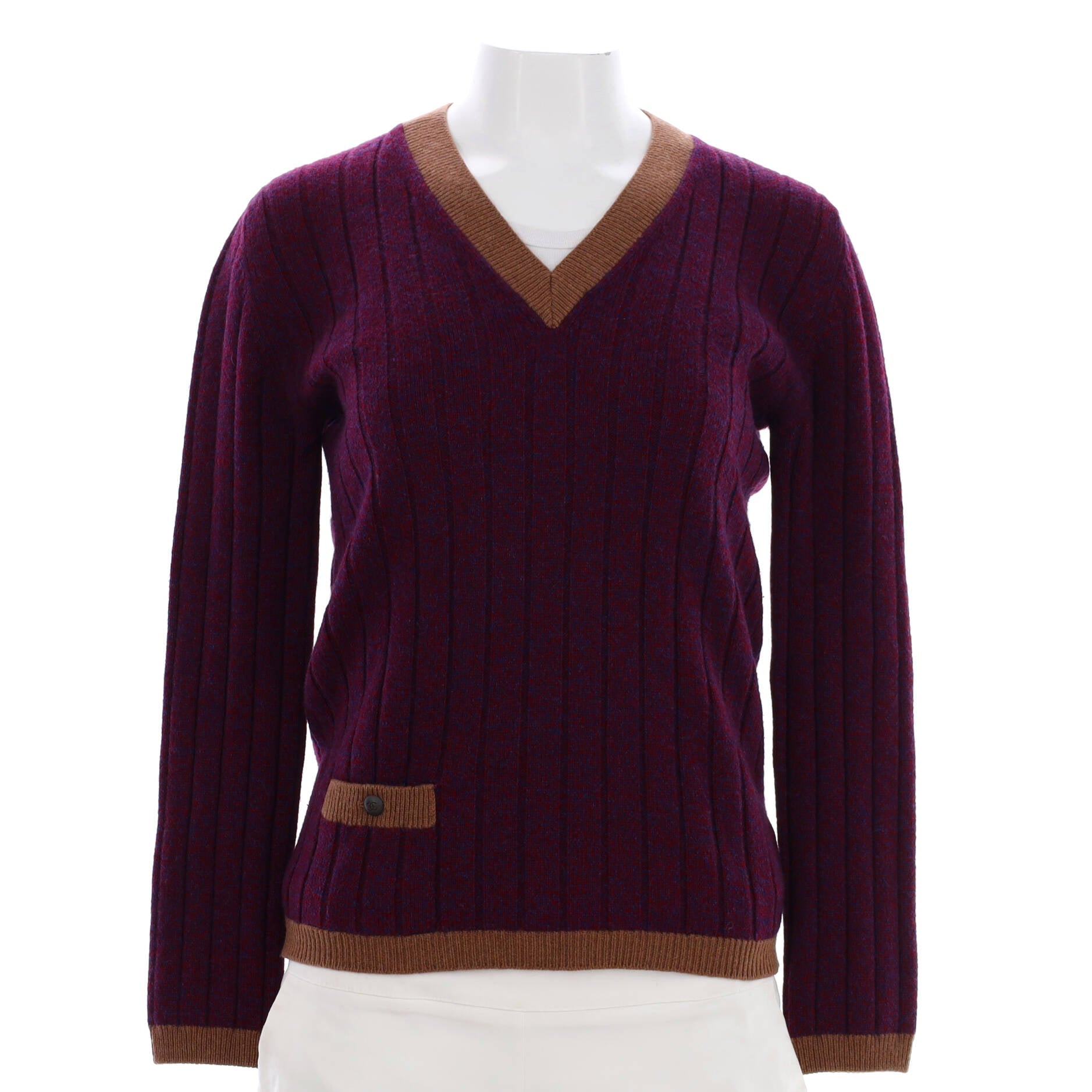 Women's Bicolor V-Neck Sweater Cashmere