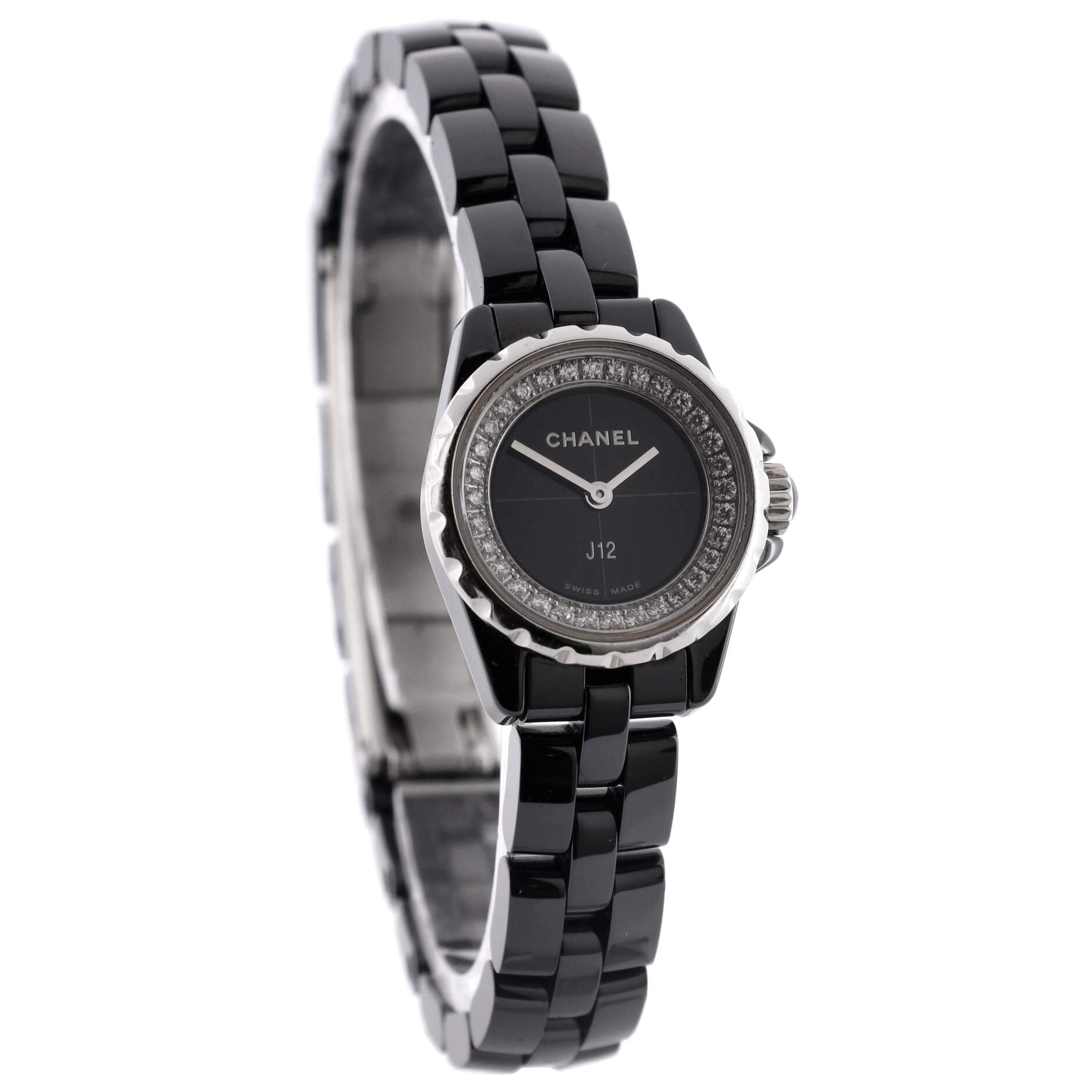 J12 XS Quartz Watch Ceramic and Stainless Steel with Diamond Flange 19