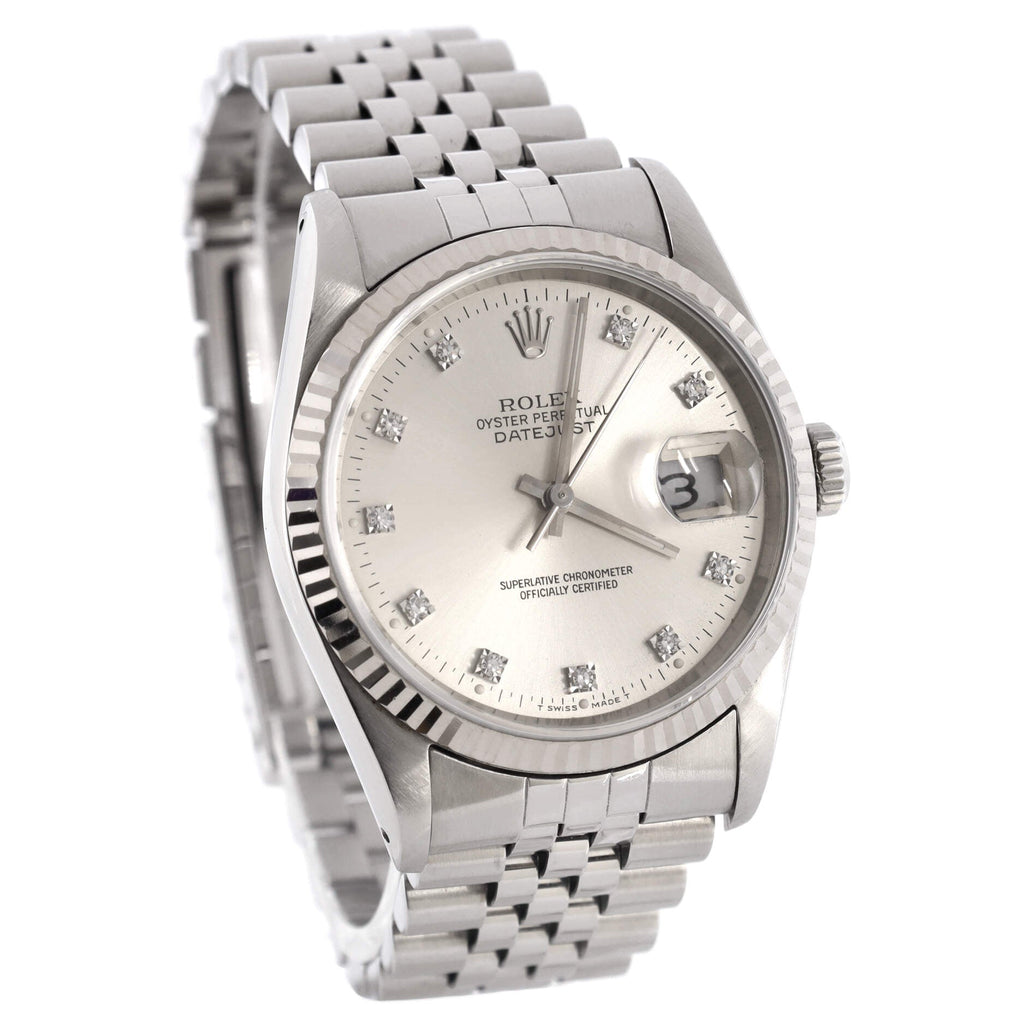 Oyster Perpetual Datejust Automatic Watch Stainless Steel and White Gold with Diamond Markers 36