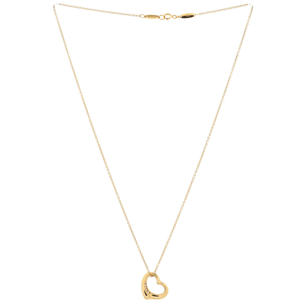 Elsa Peretti Open Heart 5 Diamonds Pendant Necklace 18K Yellow Gold and Diamonds