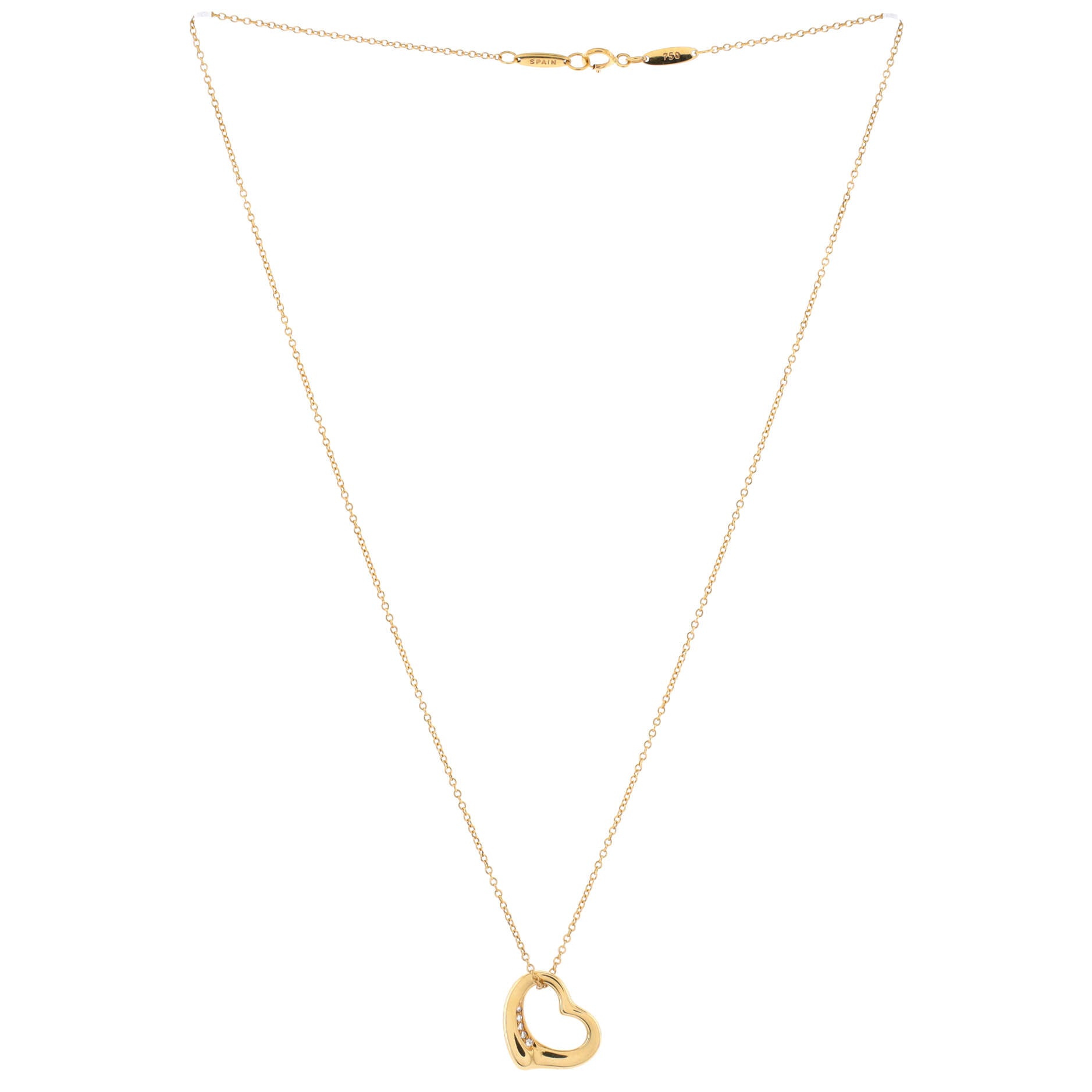 Elsa Peretti Open Heart 5 Diamonds Pendant Necklace 18K Yellow Gold and Diamonds