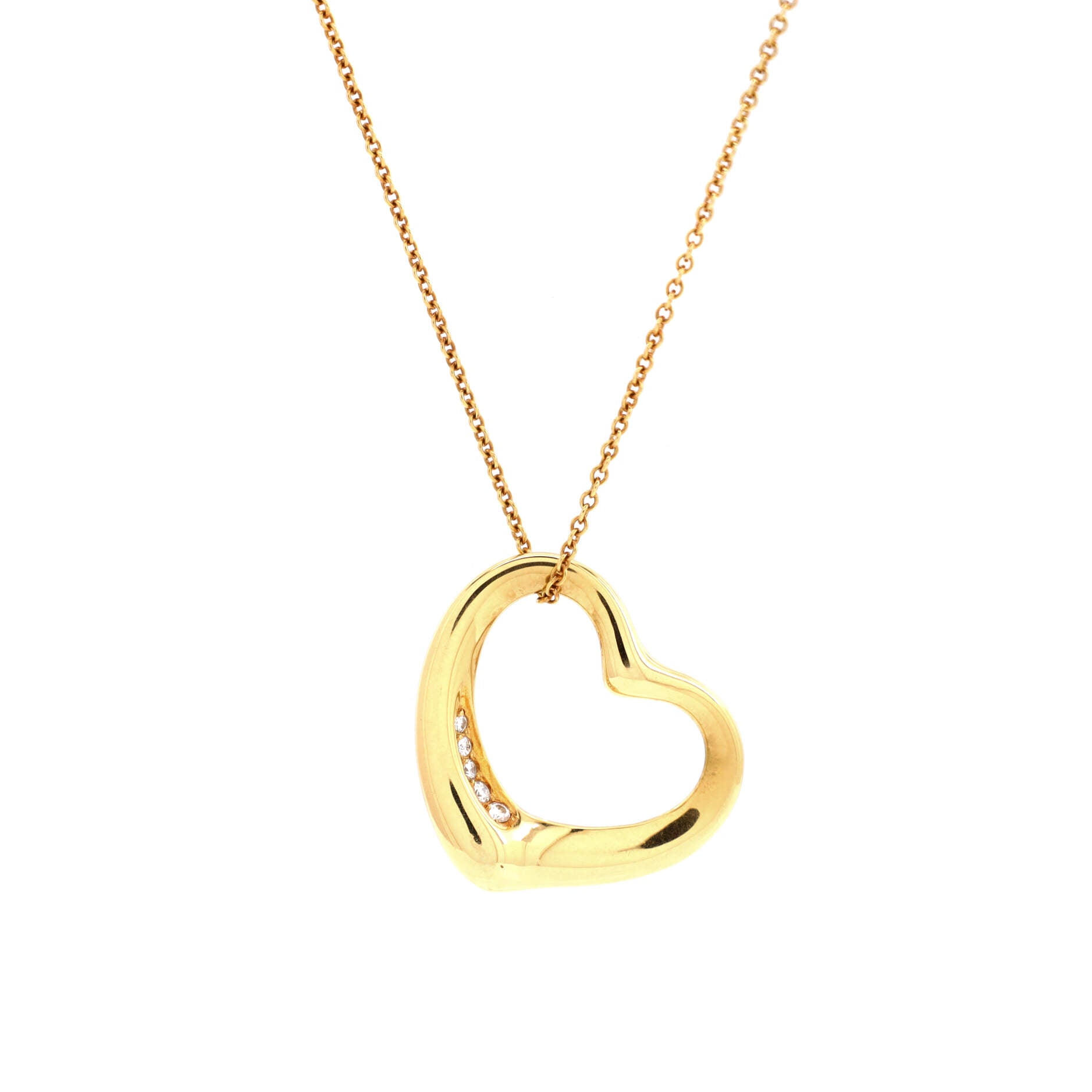 Elsa Peretti Open Heart Pendant Necklace 18K Yellow Gold with Diamonds 22mm
