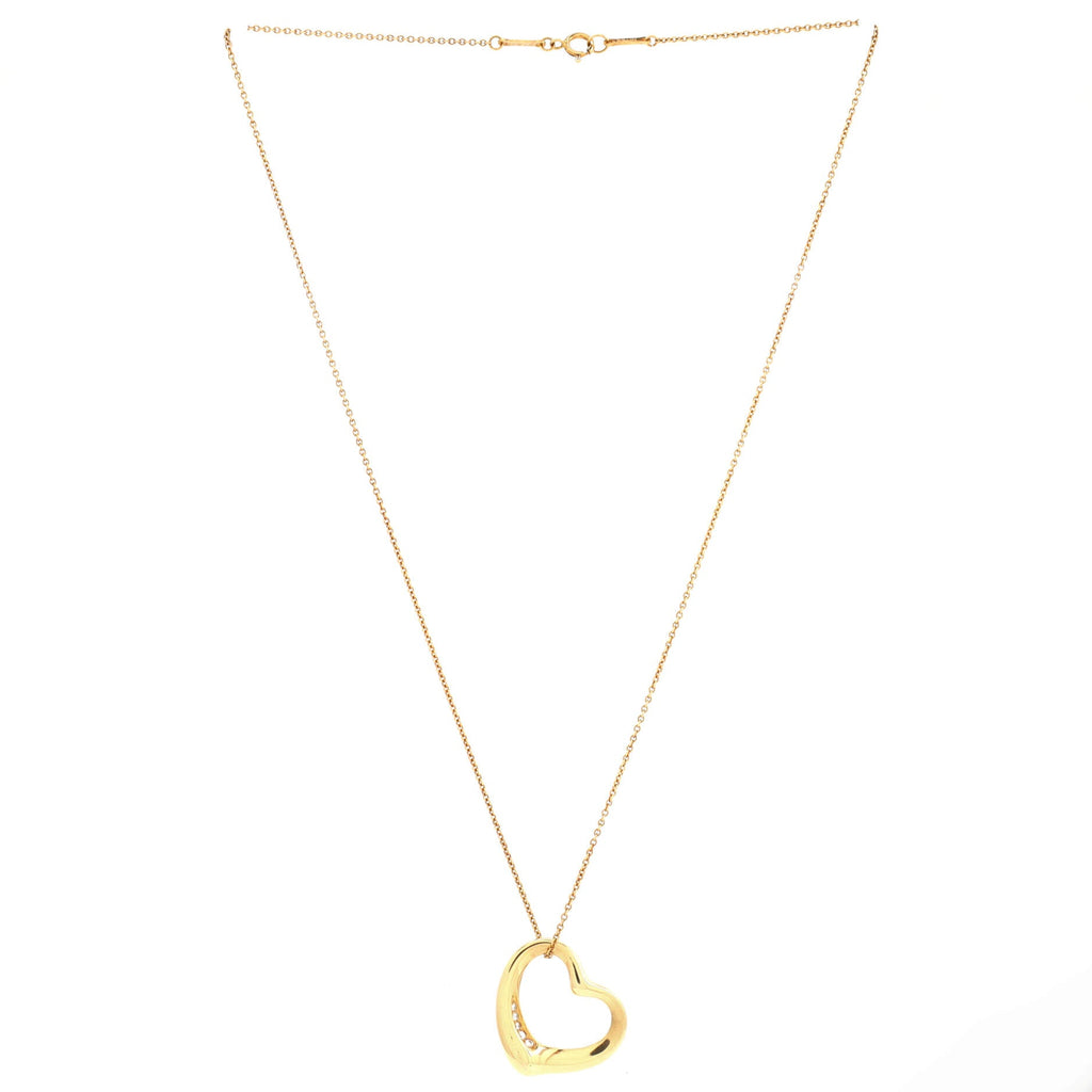 Elsa Peretti Open Heart Pendant Necklace 18K Yellow Gold with Diamonds 22mm