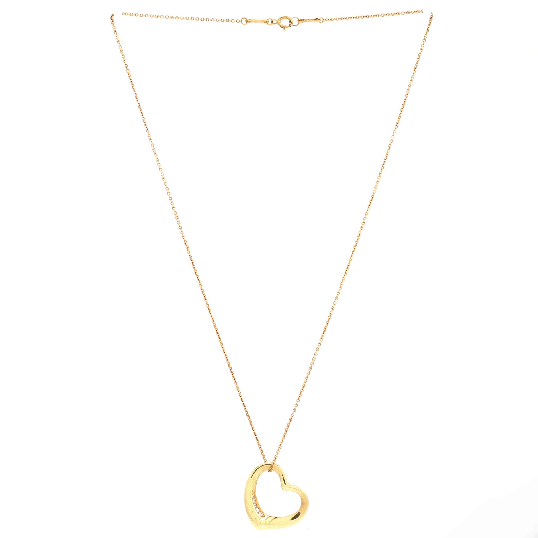 Elsa Peretti Open Heart Pendant Necklace 18K Yellow Gold with Diamonds 22mm