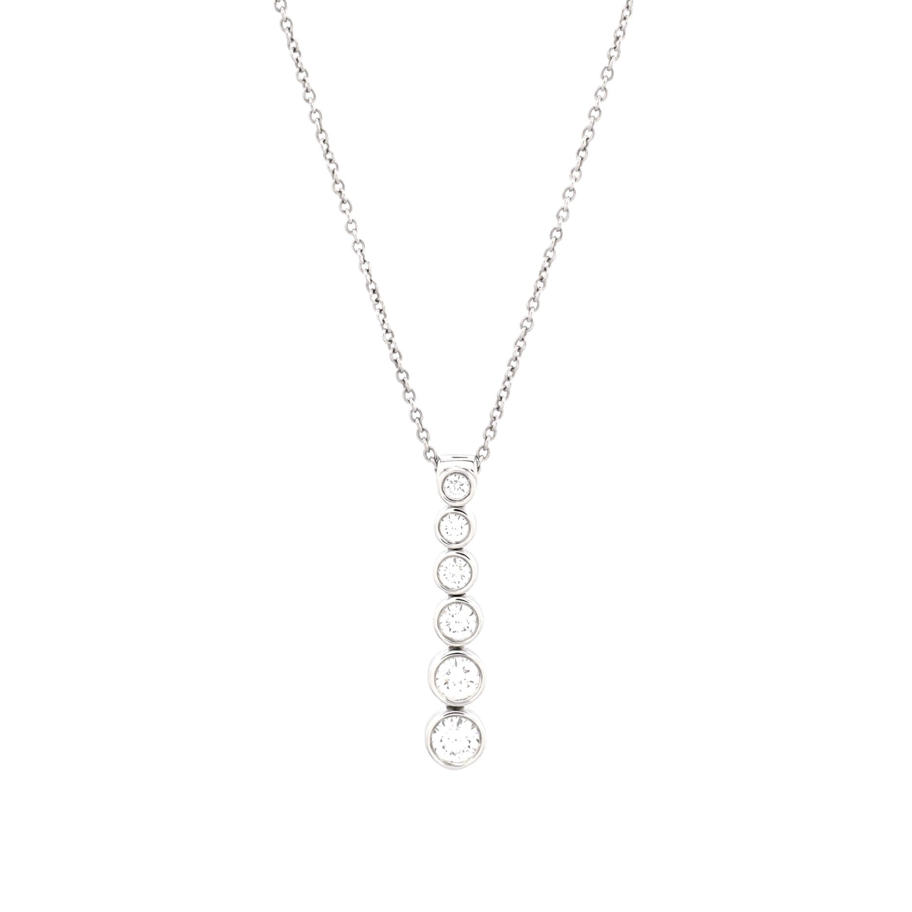 Jazz Graduated Drop Pendant Necklace Platinum and Diamonds