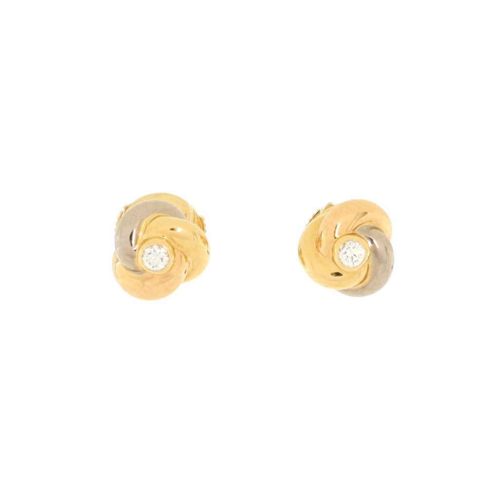 Trinity Stud Earrings 18K Tricolor Gold with Diamond Mini