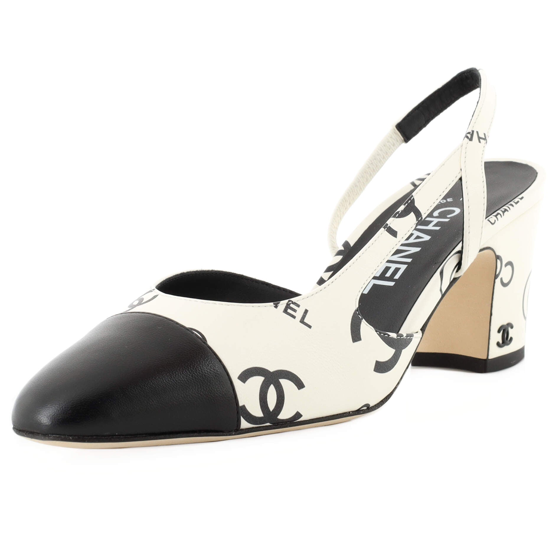 Women's CC Cap Toe Slingback Pumps Printed Leather