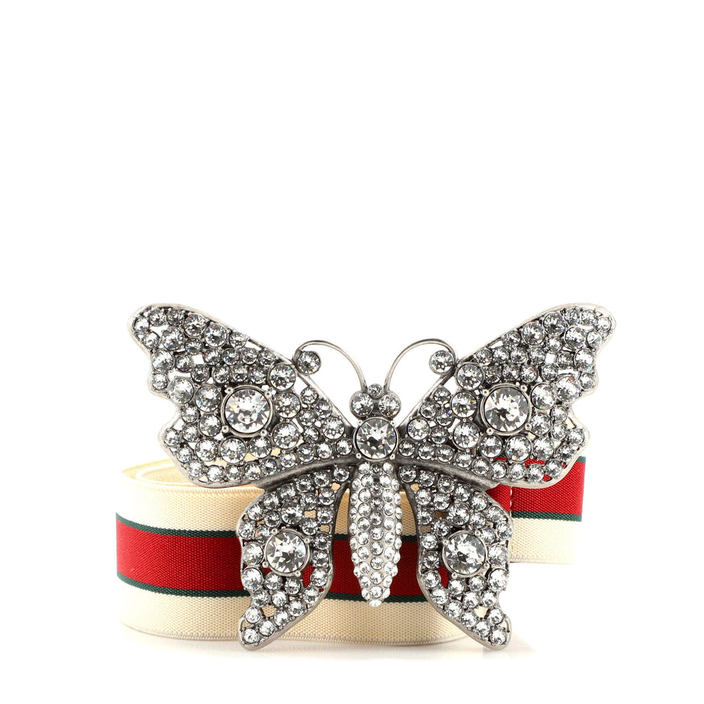 Butterfly Web Logo Belt Elastic with Metal and Crystals Wide 80