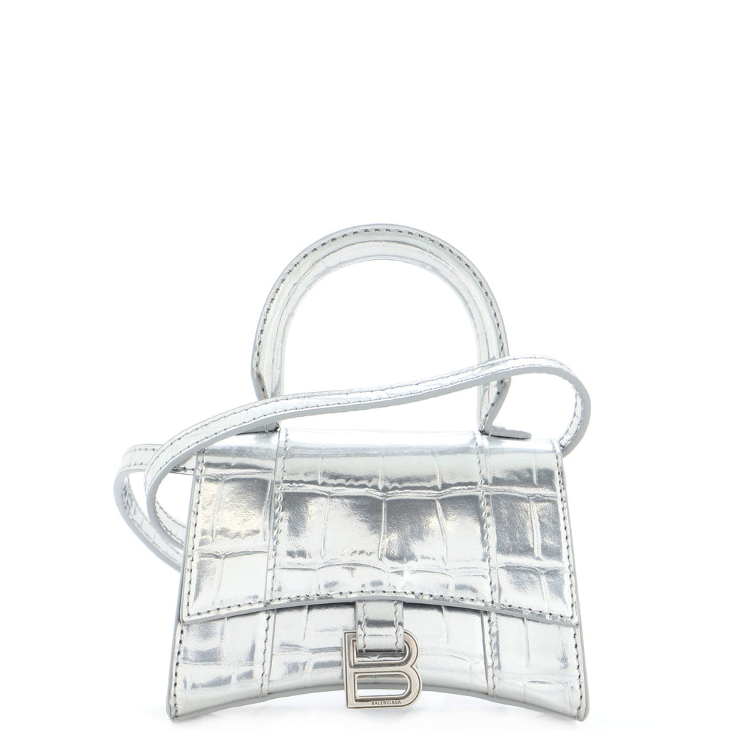 Hourglass Top Handle Bag Crocodile Embossed Leather Mini
