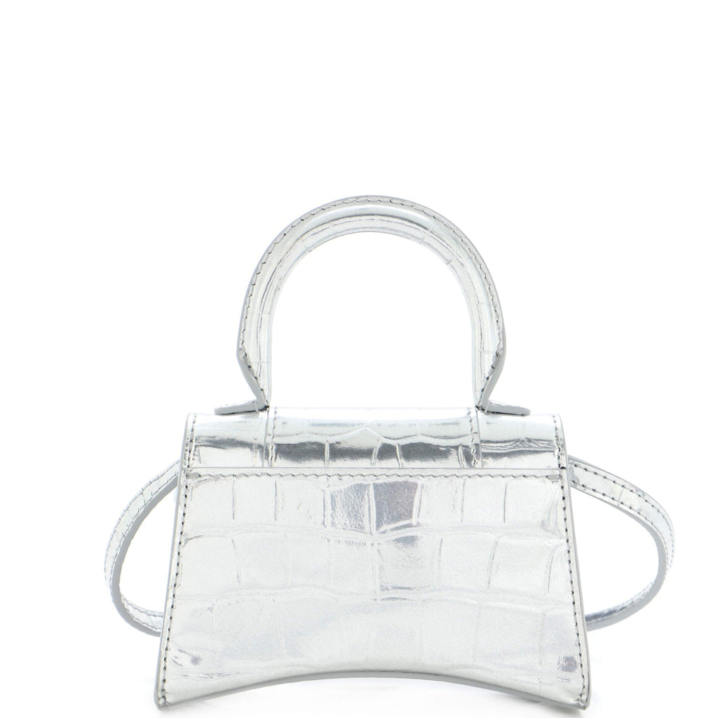 Hourglass Top Handle Bag Crocodile Embossed Leather Mini