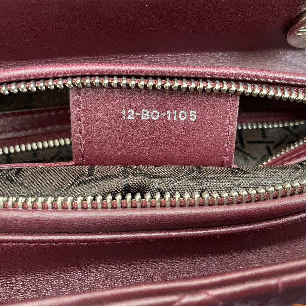Christian Dior Burgundy Lady Dior Bag in Cannage Lambskin Leather with Silver Hardware Medium LP