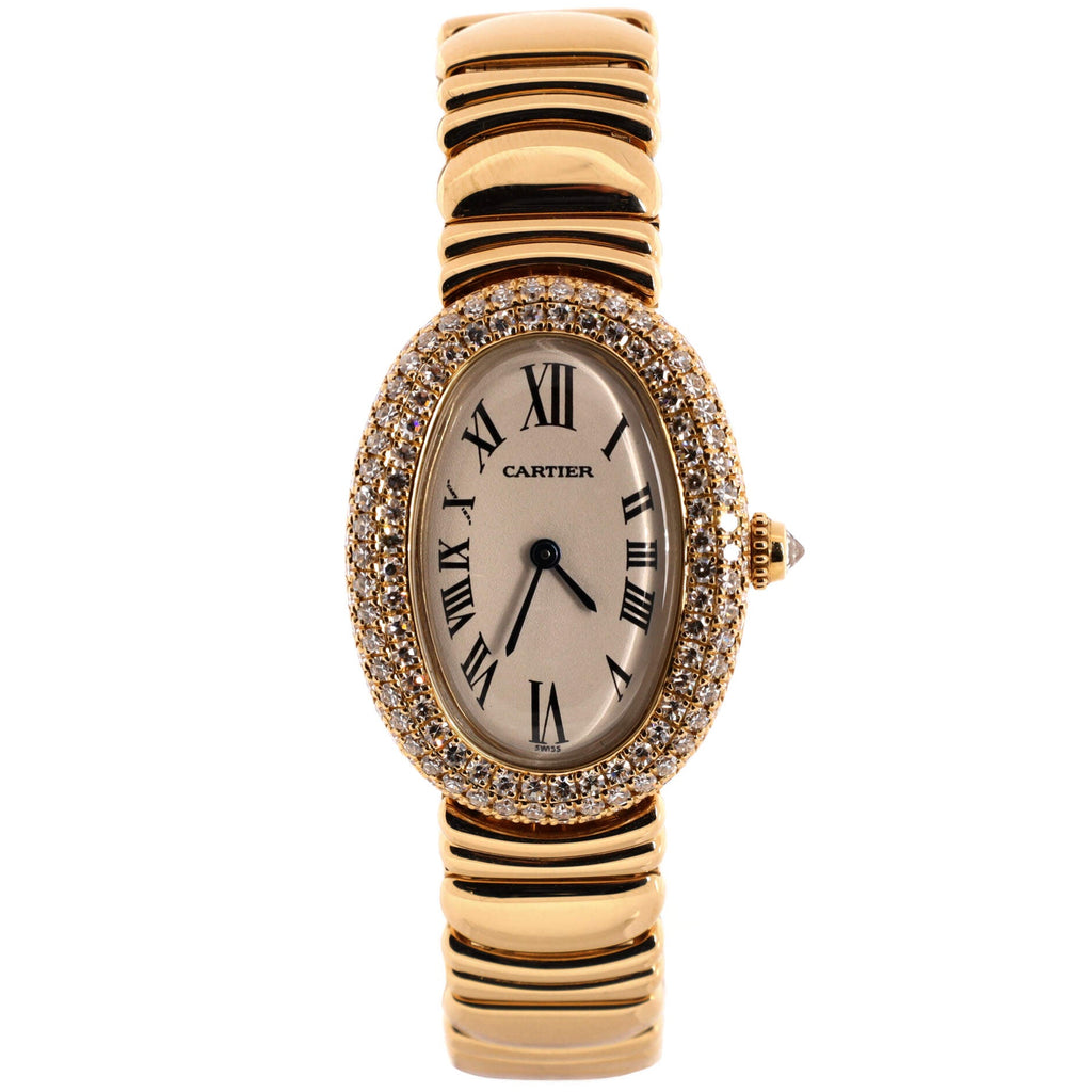 Baignoire Quartz Watch Yellow Gold with Three Row Diamond Bezel 22